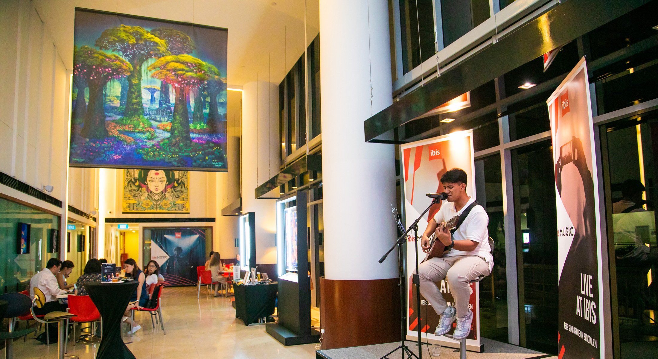 Art exhibition showcasing global artists, blending physical art with technology through blockchain, NFC, and fintech solutions