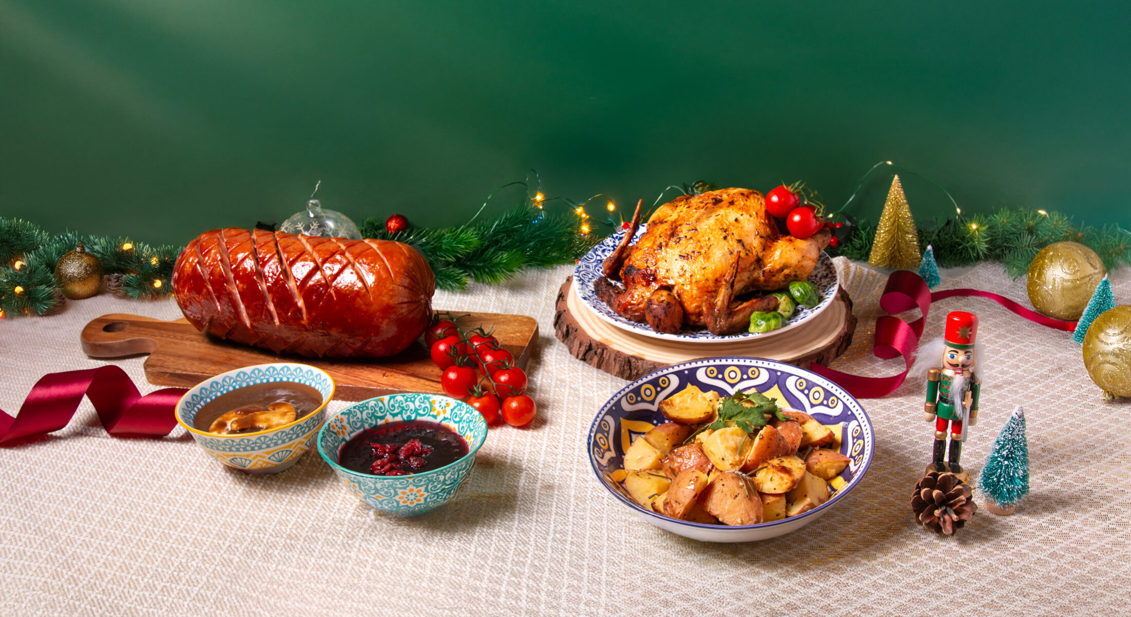 Crimson-Spiced Roast Chicken Supreme & Ham with Spiced Palm Caramel & Pineapple Glaze