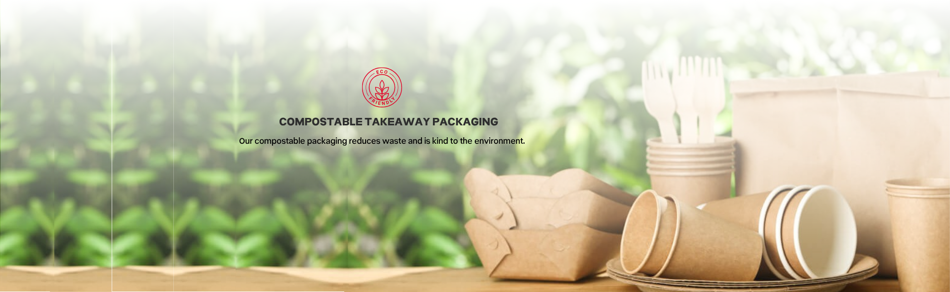 Compostable takeaway packaging including cups and containers used at ibis Singapore on Bencoolen