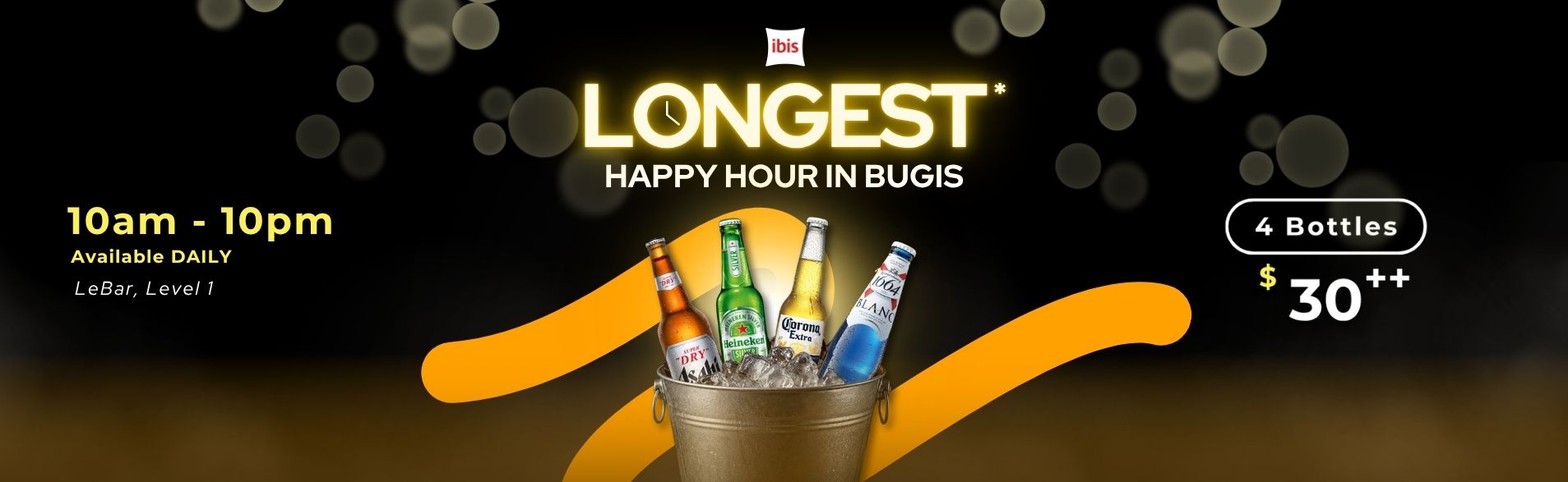 Longest Happy Hour in Bugis at ibis Singapore on Bencoolen